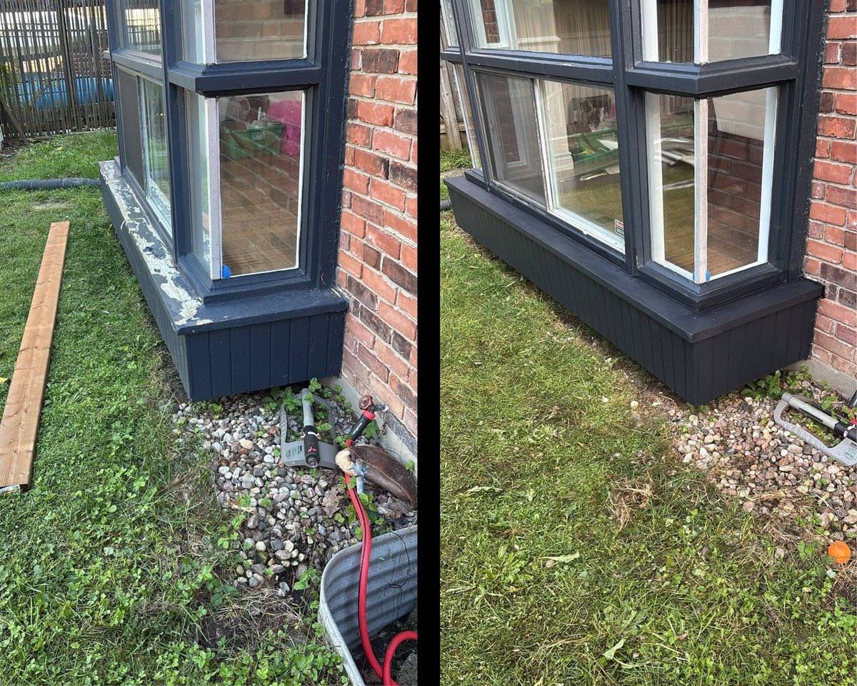 Outdoor wood window ledge restoration