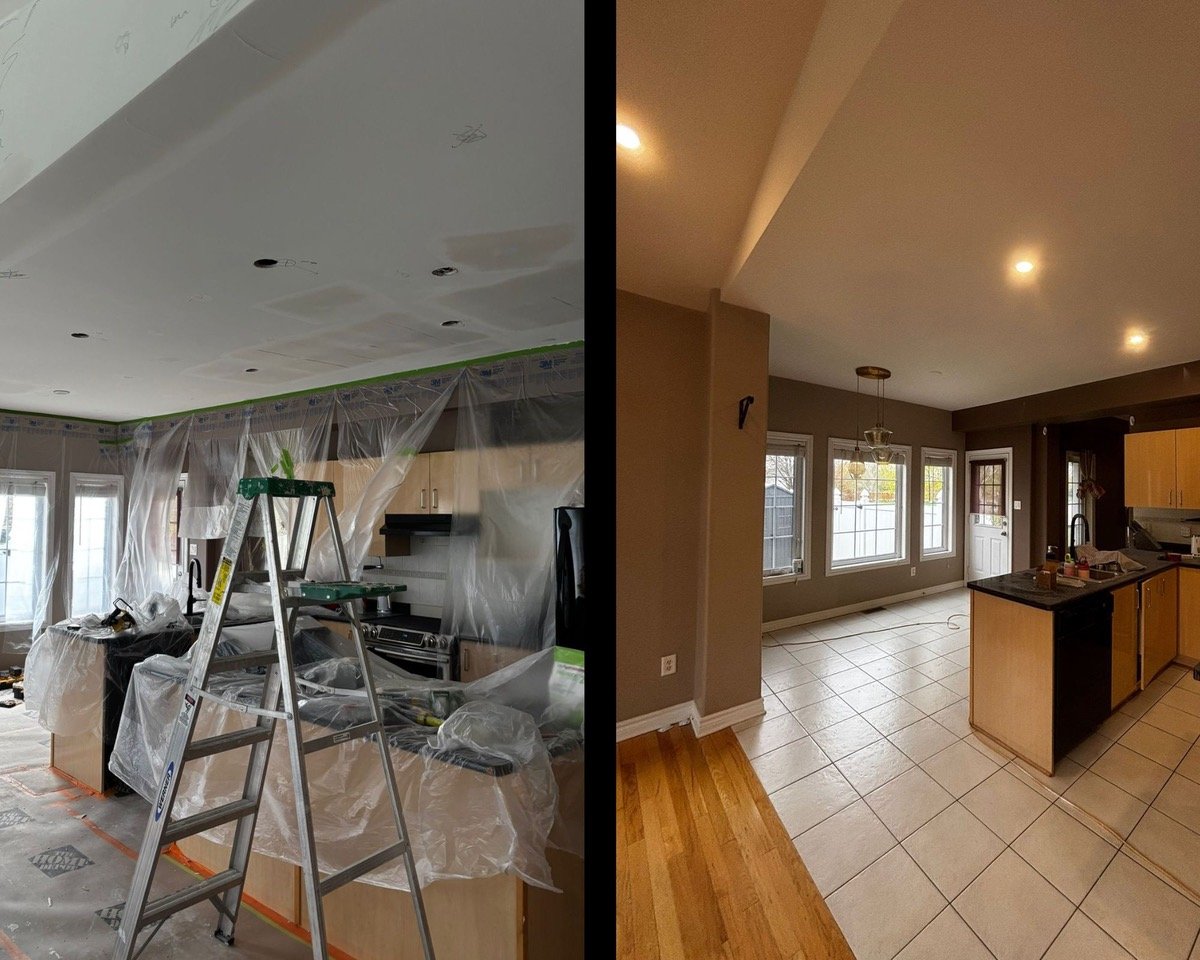 Painted kitchen and dining room ceiling.